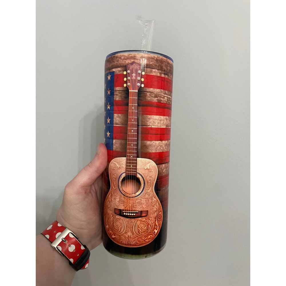 Nashville Tumbler Unisex 20oz Multicolor Guitar American Flag License Plate Wrap